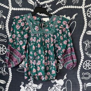 Cleobella Floral Blouse with Green and Purple Hues